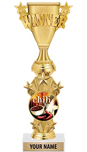 Personalized Winner Chili Trophies - 10.5" Gold Chili Pot Starburst Trophy