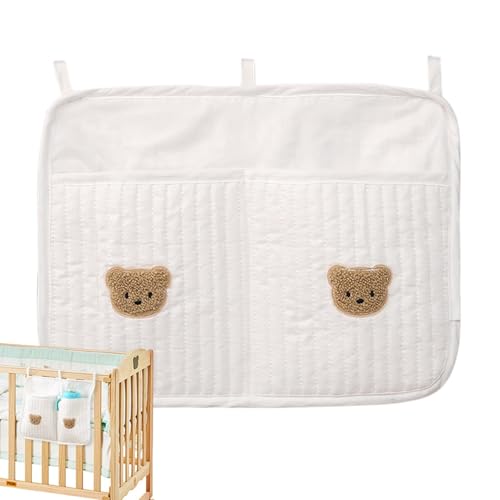 Kustimantu Sac de rangement pour couches côté lit de bébé, organisateur de berceau - Sac de rangement pour berceau pour chevet de bébé, 2 poches | Attache de rangement pour berceau de pépinière,