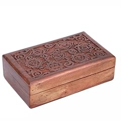 Ajuny Scatola Portaoggetti Decorativa Intagliata a mano in Legno con 7 Chakra Multiuso per Gioielli Organizer per Collane Orologi Regali 8x5 pollici