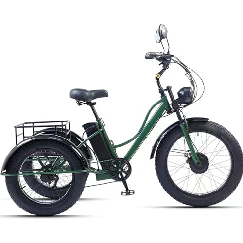 DEaThsalL Bicicleta Eléctrica De 3 Ruedas de 24 Pulgadas Carga de 200 kg Altura Ajustable Cesta Trasera para Padres Scooter para Hacer Ejercicio y Hacer Compras para Personas Mayores Green