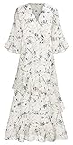 Design: Blumendruck, V-Ausschnitt, 3/4-Ärmel, unregelmäßig, Lotusblatt, Lautsprecher-Ärmel, Patchwork, Swing langes Kleid