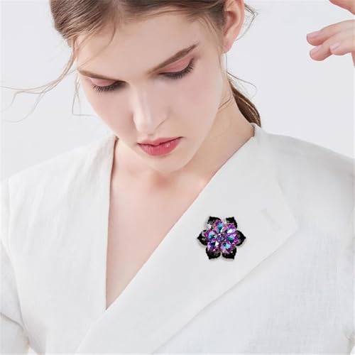Image of Elegant Rhinestone Flower Brooch Pin for Women Handmade Shiny Crystal Snowflake Cherry Blossom Brooches Lapel Pins Dress Accessories Anniversary Wedding Jewelry