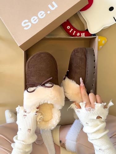ZQW Cute Chic Bow-Tie Fuzzy Fluffy Slides Cozy Lightweight Open-Toe Chunky Platform Shoes for Women Winter Indoor Outdoor2