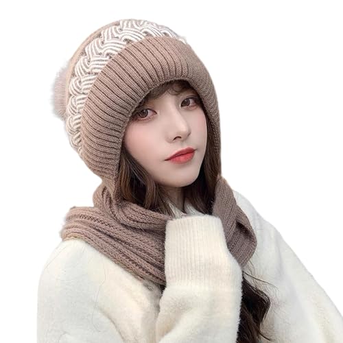 Generisch Gorro de bufanda para mujer, invierno, cálido, resistente al viento, bufanda con capucha, gorro de baklava, gorro de punto suave, bufanda forrada de forro polar, pasamontañas 2 en 1, con