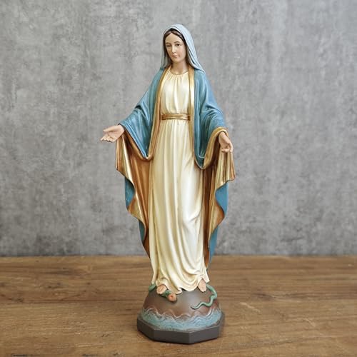 BC Katolicka figurka Matki Bożej, religijna dekoracja domu, 18 cm wys., ręcznie malowana przez Buildclassic (elegancka)