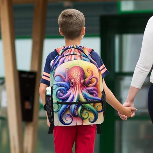 Sac à dos rétro multicolore pieuvre Deep Ocean avec trousse pour l'école et voyage - 6