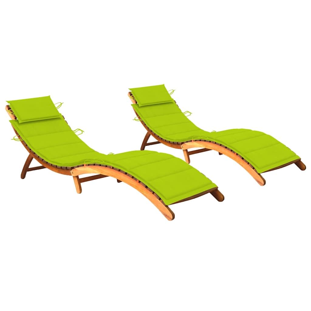 2 lettini prendisole in legno massello di acacia con cuscini, pieghevoli per terrazza e giardino, impermeabili, portata fino a 110 kg