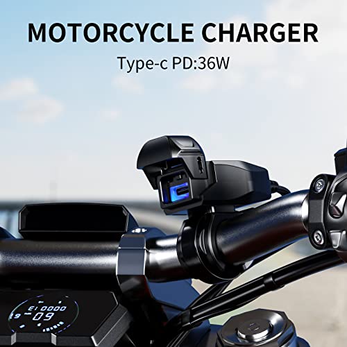 Kewig Motorrad USB Ladegerät SAE auf Typ C 36 W Adapter wasserdichtes Motorrad-Ladegerät, DC 9V-24V Motorrad Ladegerät mit LED Display und automatischem EIN-/Ausschalter, 1,8 m SAE Kabel für Kamera