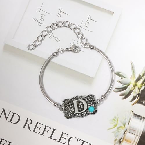 Image of Belt Buckle Bracelet Initial Letter A-Z Bracelets Western Cow Tag Bracelet Belt Buckle Necklace Western Style Initial Letter Pendant Necklace