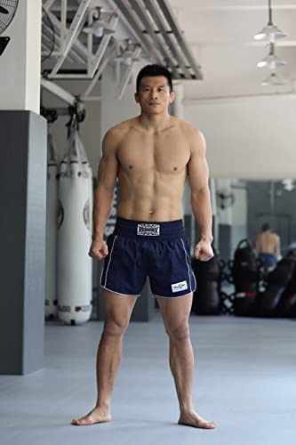 Short de boxe Muay Thai bleu marine en nylon doux taille S FLUORY