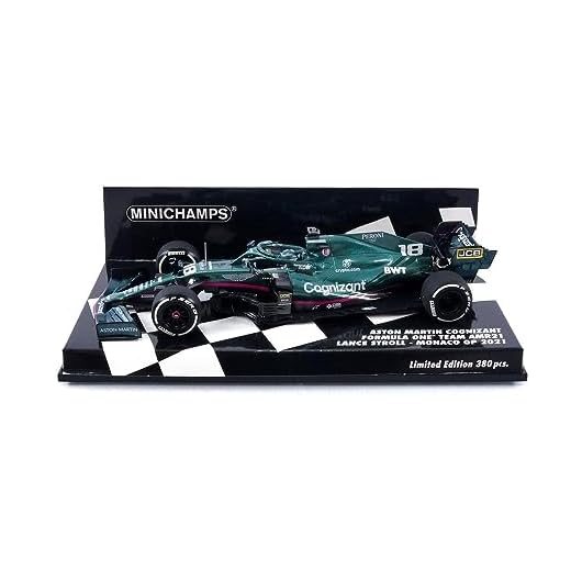 Minichamps 417210618 1:43 Aston Martin Cognizant Formula One Team AMR21-Lance Stroll-Monaco GP 2021 Coche en Miniatura Coleccionable, Multicolor