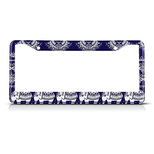 Beabes Blue Elephant License Plate Frame Paisley Novelty License Plate Frame Lotus Flower Animal Funny License Plate Cover Car Tag Holder Metal License Plate Frame For Us Vehicles Standard #TOP16