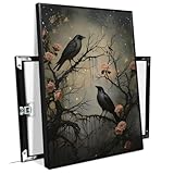 Framed Canvas Wall Decor Raven & Roses Wall Art Mystical Home Decor Gothic Canvas Print Bird Lover Gift Enchanted Room Decoration 12x16in Metal blackFramed
