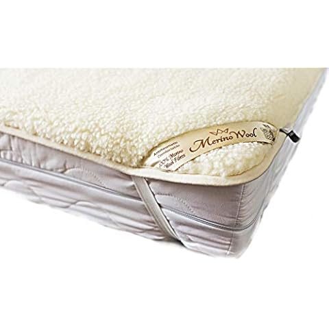 Merino Wool Bedding , natural bedding WOOLMARK mattress topper fleece sheet natural product , wool underblanket Double size (140 x 190 cm) Cover