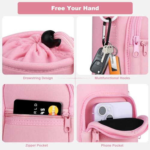 Image of Water Bottle Holder with Strap, Water Bottle Carrier Bag with Phone Pocket, Shoulder Hand Strap Insulated Neoprene 32 oz Water Bottle Sleeve for Walking Hiking Camping Gym(Pink)