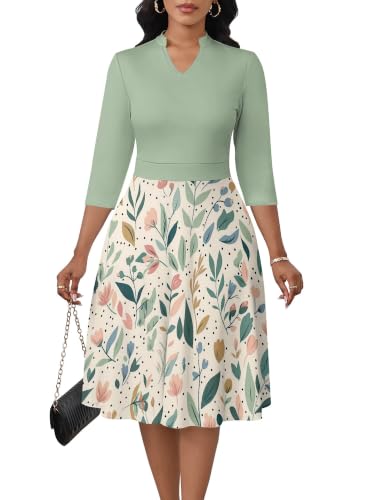 Image of PinkPatty Women's Casual A-line Midi Dresses 3 /4 Sleeve V Neck Fit and Flare Dress with Pockets