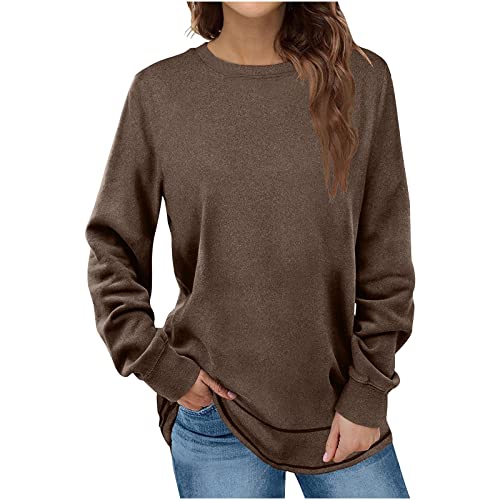 PBNBP Women's Cute Oversized Tunic Tops Long Sleeve Solid Color Blouses Pullover Curved-Hem Crewneck Loose Fit Sweatshirts