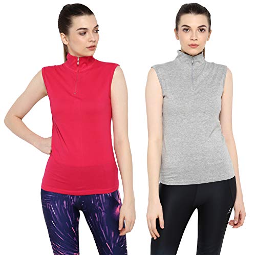 Image of Ap'pulse Women's Sleeveless 1 /4 Zip Hineck Tshirt(Pack of 2)