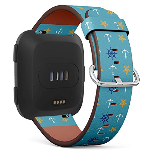 Compatible with Fitbit Versa/Versa 2 / Versa LITE - Quick Release Leather Wristband Bracelet Replacement Accessory Band - Marine Nautical Ornament Iowa 