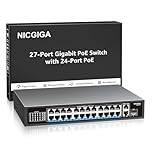 NICGIGA 24 Port Gigabit PoE Switch mit 24 Port PoE+@300W, 2 Gigabit Uplink Port, 1 SFP, Robustes Metall für Desktop/Rack-Montage, Plug and Play, Unmanaged Power Over Ethernet Switch.