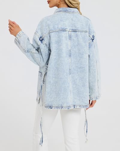 Kedera Women's Oversized Denim Jackets with Side Tie Western Boho Boyfriend Long Jean Coat Casual Denim Shacket Jackets2