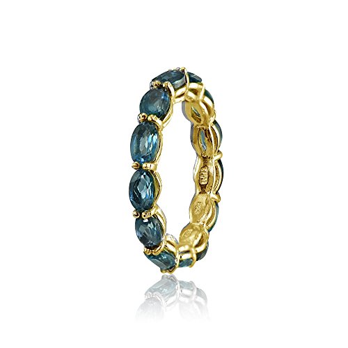 Ice Gems Sterling Silver London Blue Topaz 5x3mm Oval-Cut Eternity Band Ring2