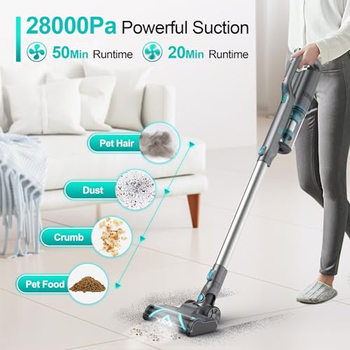 Image of 280W Cordless Vacuum Cleaner for Home, Powerful Stick Vacuum with 45min Runtime, Anti-Tangle 1.2L Dust Cup, Rechargeable Wireless Vacuum for Hardwood Floor