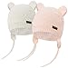Unisex - Baby Mütze Beanie Strickmütze Unifarbe Wintermütze Mütze mit Ohrenklappen und Bindebändern, Pink + Beige, S(36-41cm)