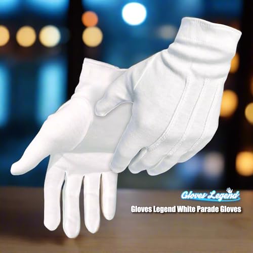 Image of White Cotton Parade Gloves for Marching Band, Parade, Cosplay Costume, and Formal Attire 100% Cotton S, M, XL