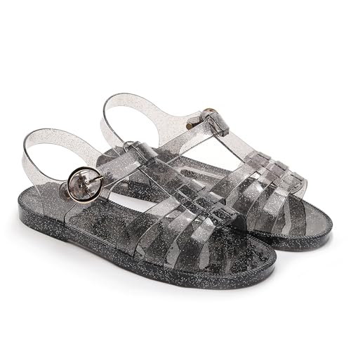Image of Toddler Sandals Jelly Shoes Girls Unisex Boy Flat Retro Slides Clear Kids Water Slippers Slingback Summer Beach Size 8 Adjustable Buckle Glitter Dress Soft