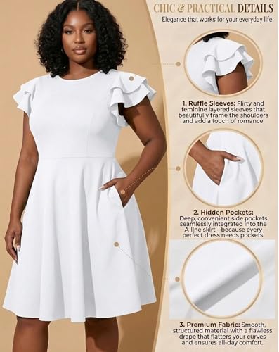 Image of IyMoo Women's Plus Size Cape Flutter Sleeve Stretchy A Line Swing Flared Skater Cocktail Party Dress with Pockets