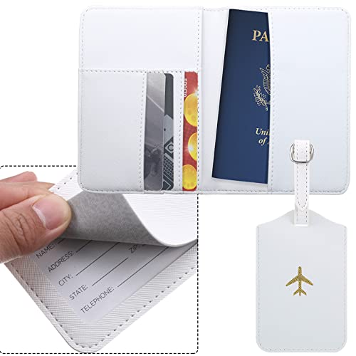 2 Pieces Passport Covers And 2 Pieces Luggage Tags, Passport Holder Travel Suitcase Tag (White, Gray) #TOP4