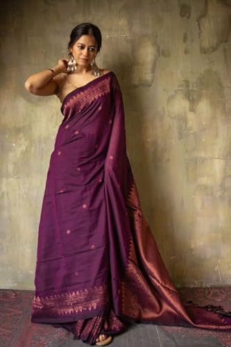 Image of SGF11 Women's Kanjivaram Soft Cotton Linen Silk Saree With Blouse Piece