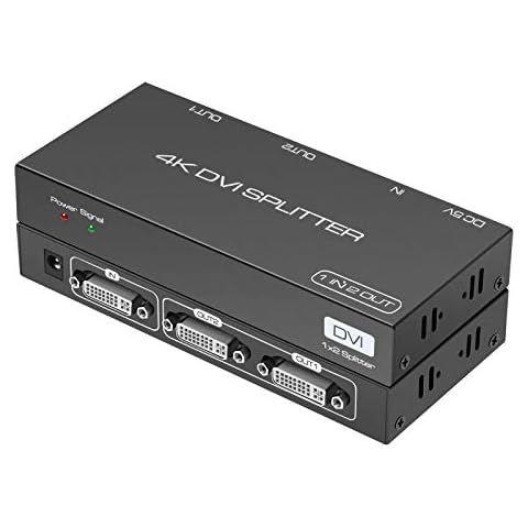 DVI Splitter 1 in 2 Out 2 Port DVI Dual Monitors Distribution Duplicator Video Splitter (EDID Management) Support Resolution up to 4K2K/30HZ for PC Laptop DVR Projector HDTV Cover