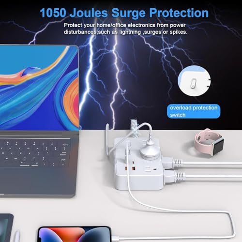 Surge Protector Power Strip, 15 Ft Cord Ultra Thin Flat Extension Cord with 6 Outlets 4 USB Ports(2 USB C), 1050J Flat Plug Power Strip for College Dorm Room Essentials - Image 6