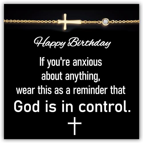 Birthstone Cross Bracelet for Women – Christian Gifts Birthday Gifts for Women, Baptism Gifts for Women, 18K Gold Plated, 5A Zirconia, Triple-Layered Finish, Size 6-8 ''