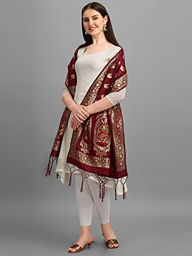 DEVANGI Women's Woven Banarasi Silk Zari Dupatta/Chunni, Width 1 Meter, Length 2.5 Meter