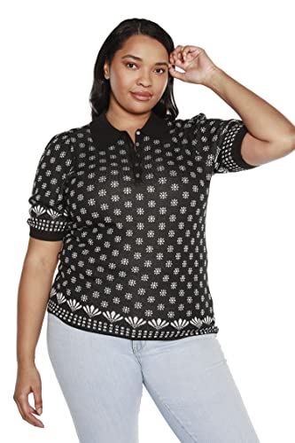 Belldini Womens Button Up Sweater Trendy Flower Print With Rhinestones Plus Size Black #TOP1