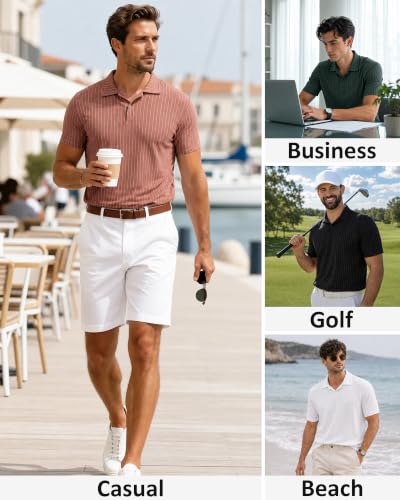 Image of ZKMAN Men's Breeze Striped Polo Shirts, Short Sleeve Performance Golf Shirt, Cooling Mesh Stretch Textured Dry Fit