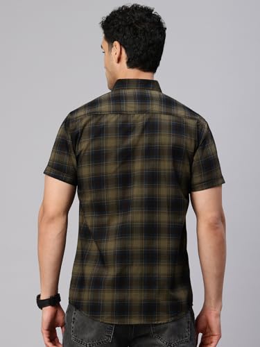 Image of Majestic Man Men Comfort Slim Fit Checked Pure Cotton Half Sleeve Casual Shirt