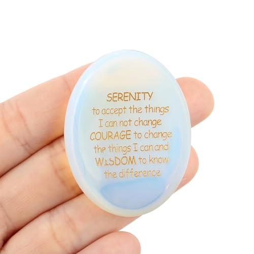 QINJIEJIE Serenity Prayer Opal Stone Healing Crystals Worry Stones for Anxiety Engraved Inspirational Stones Anxiety Relief Items Encouragement Gifts for Women Men Teacher