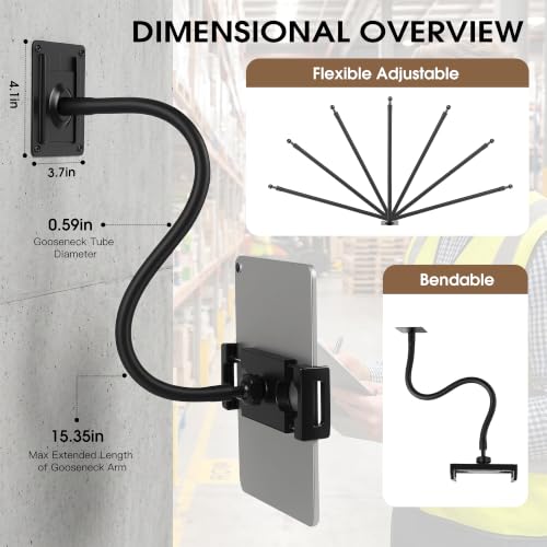 Image of Tablet /iPad Wall Mount Holder With 3*Universal Bases Easily Switch Scenario | Gooseneck 360 Rotating Metal Tablet Wall Mount,iPad Wall Mount,4-13 iPad Pro Air /Smartphone /eReader /Kindle Fire /Galaxy Tab