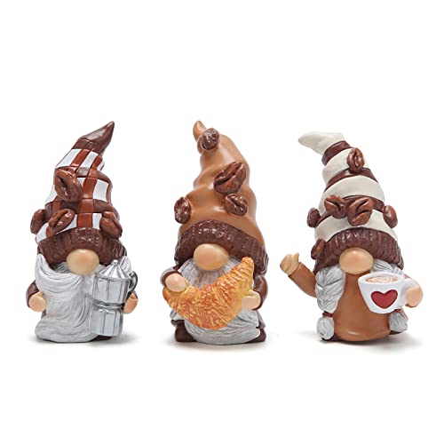 Hodao Set of 3 Coffee Gnomes Decorations Coffee Bar Decor Accessories Swedish Tomte Gnomes Figurines Tiered Tray Elf Decor Home Gifts for Mom Grandma Women
