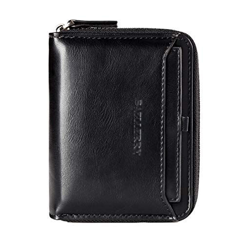 Men's Faux Leather Wallet Credit Carder Holder Coin Pocket Purse Zip Around Wallet With ID Window Gifts For Men, Black Vertical