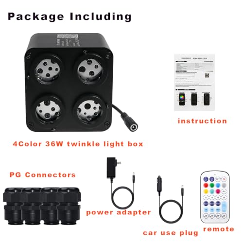 Image of AMKI 4 Color 36W Twinkle Sound Mode RGBW 4 Ports Light Source Engine Driver Remote /APP Control Starlight Box Motor for Fiber Optic Star Ceiling Light Kit