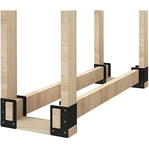 bbq777 4-Piece Firewood Log Storage Rack Bracket, Adjustable Heavy Duty Powder Coated Steel Holder for DIY Fireplace Wood Storage, Log Holder for Indoor Outdoor Fireplace Cover