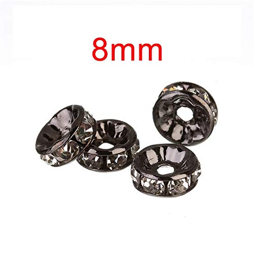 Calvas 100pcs 6mm 8mm 10mm CZ Crystal Round Loose Spacer Beads for DIY Jewelry Making Big Hole Metal Beads Handmade Accessories - (Color: 8mm Black)
