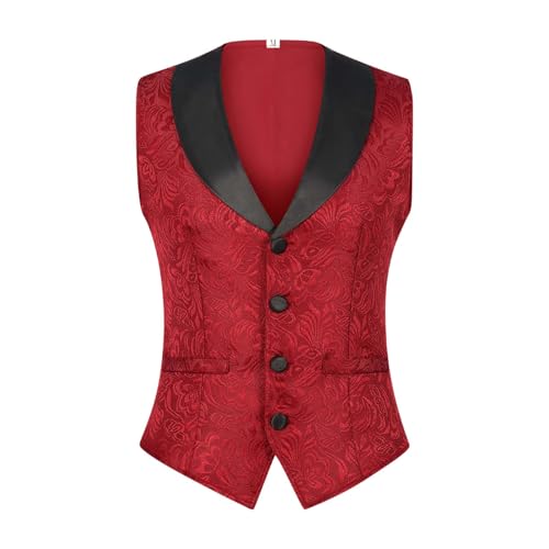 Men's Jacquard Suit Vest Paisley Silky Waistcoat Steampunk Formal Shawl Collar Dress Vest for Wedding Party Blouse