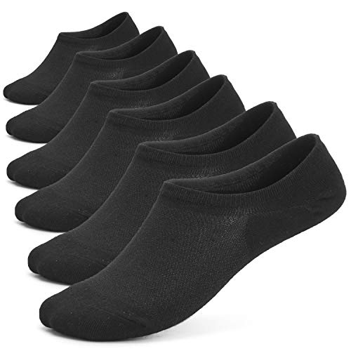 Leotruny Womens 6 Pairs Bamboo Mesh Design Low Cut Non Slip No Show Socks (C01-Black, Women Shoe Size: 6-9)