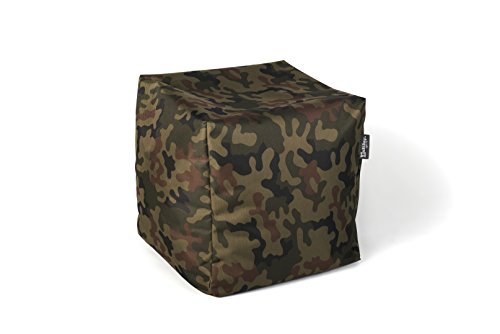 BuBiBag Sitzpouf für Outdoor Sitzsack, Fußhocker ideal für Gaming Sitzsäcke, Wetterfest, Outdoor Pouf (45x45x45cm, Camouflage)